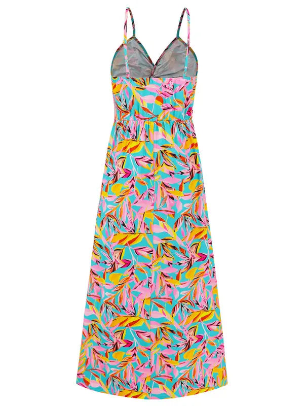Blue Zone Planet | style spaghetti strap v-neck printed elegant A-line long dress BLUE ZONE PLANET