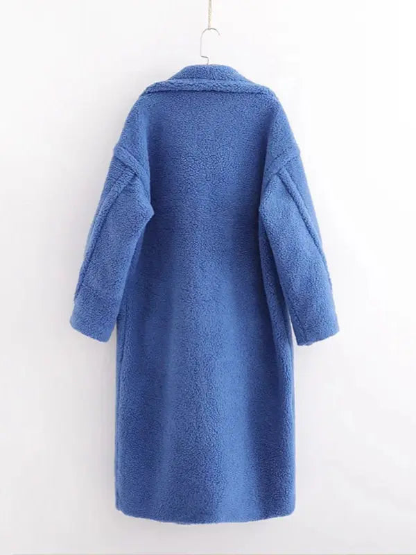 Blue Zone Planet |  warm loose lambswool coat teddy fur lapel long woolen coat BLUE ZONE PLANET