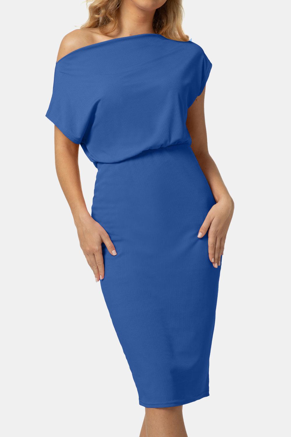 Boat Neck Short Sleeve Knee-Length Dress BLUE ZONE PLANET