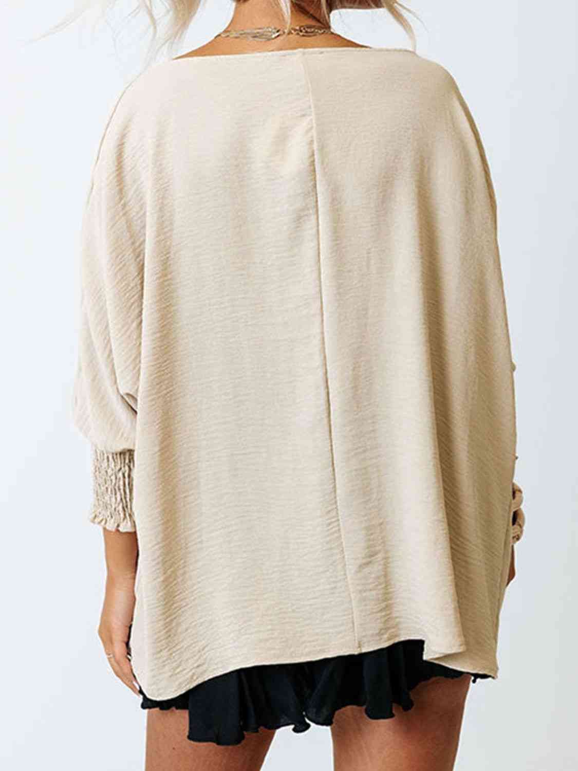 Boat Neck Three-Quarter Sleeve Blouse BLUE ZONE PLANET