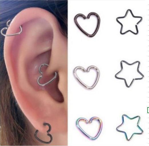 Body Jewelry Surgical Steel Daith Earrings Heart Shape Blue Zone Planet