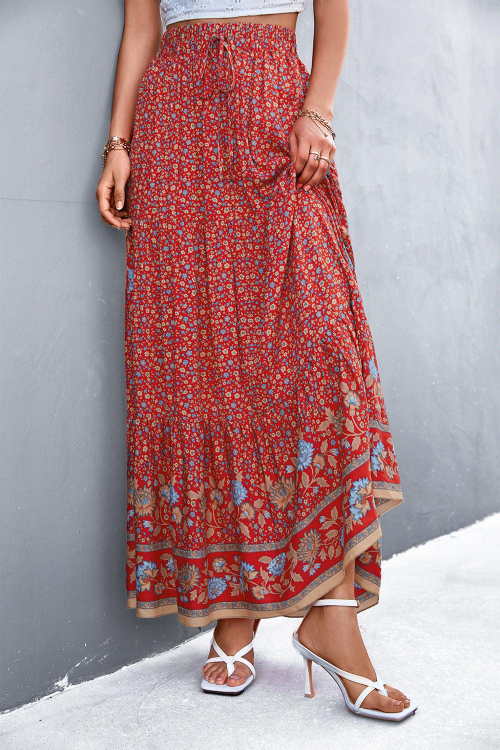Bohemian Floral Tied Maxi Skirt BLUE ZONE PLANET