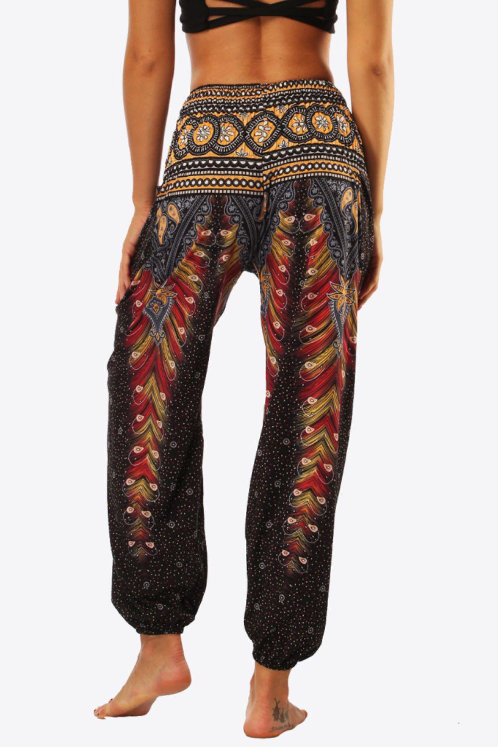 Bohemian Printed Pants with Pockets BLUE ZONE PLANET