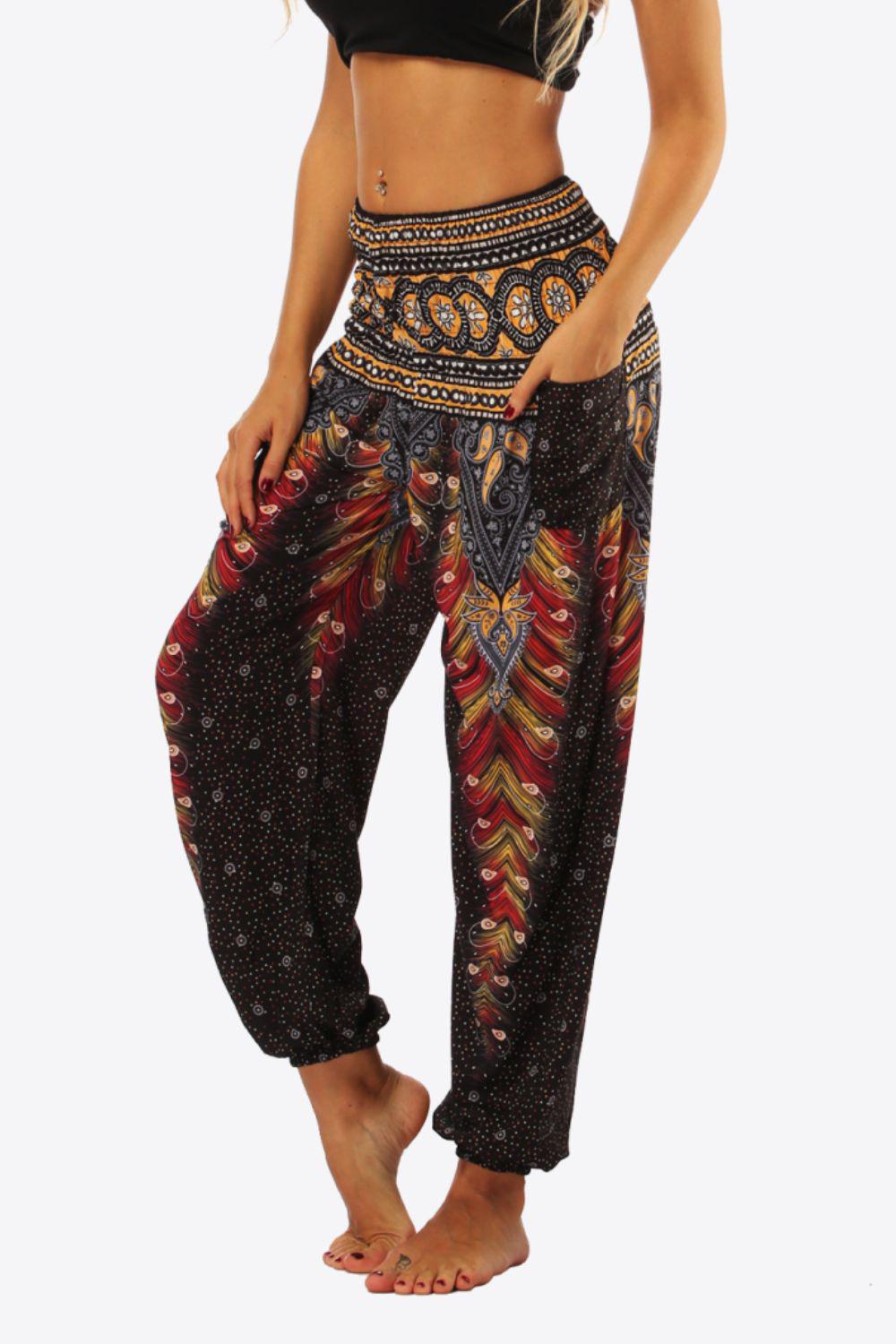 Bohemian Printed Pants with Pockets BLUE ZONE PLANET