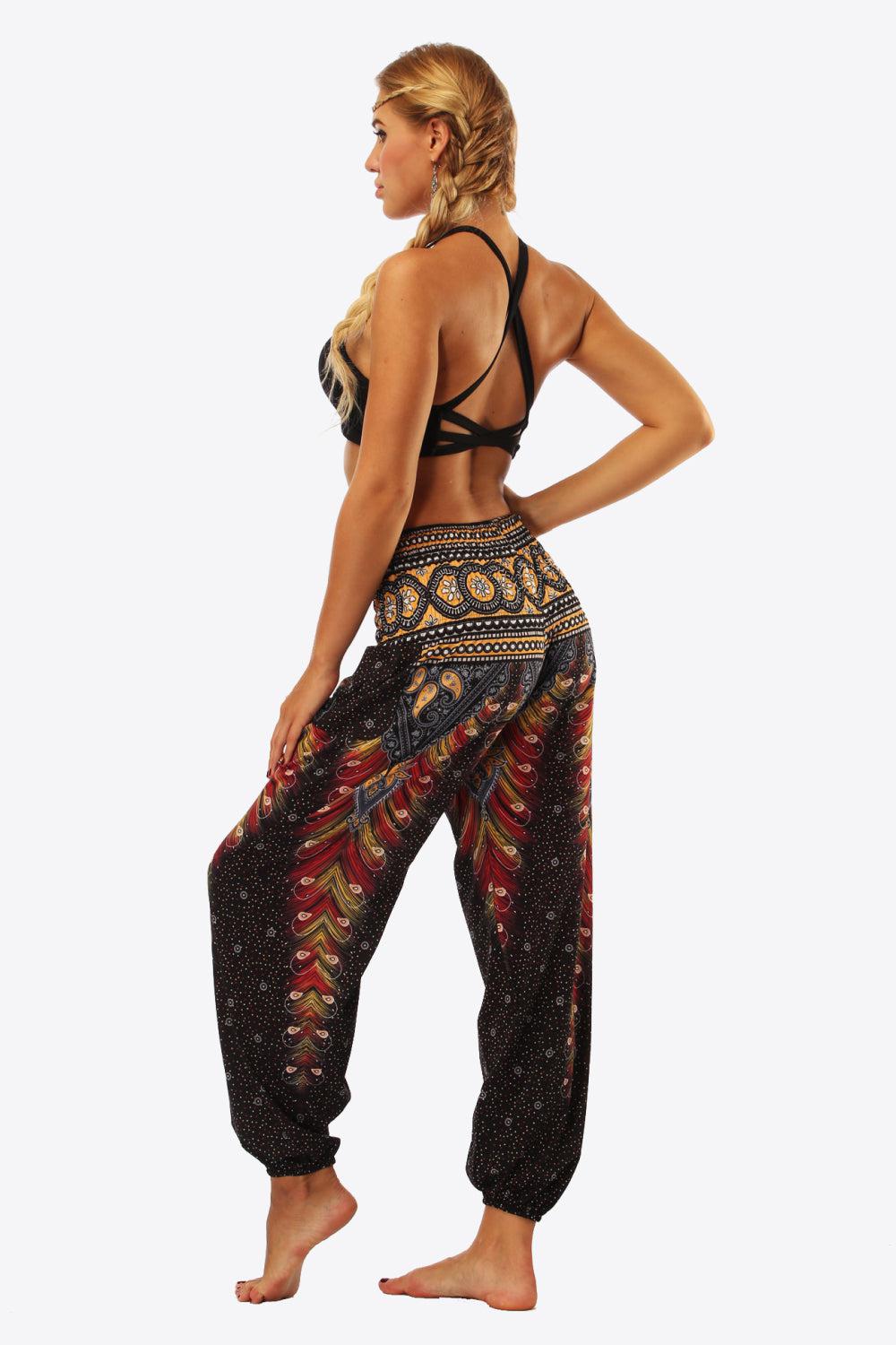 Bohemian Printed Pants with Pockets BLUE ZONE PLANET