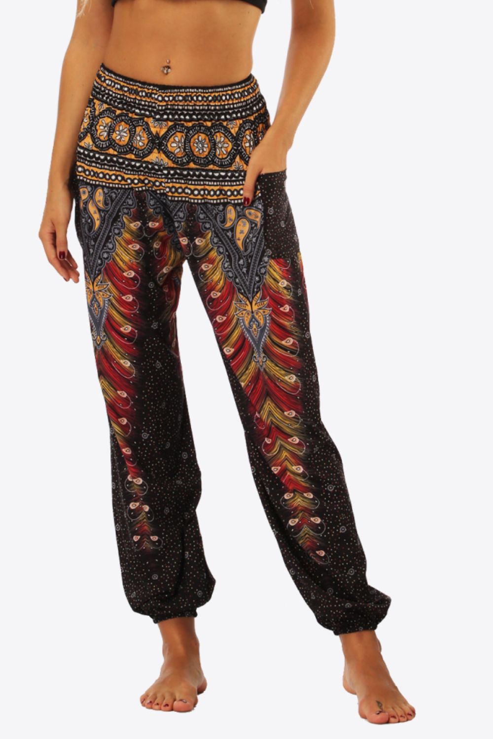 Bohemian Printed Pants with Pockets BLUE ZONE PLANET