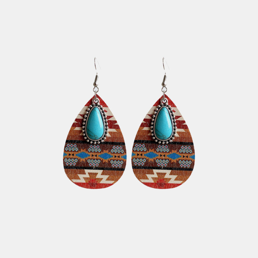 Bohemian Turquoise Teardrop Shape Wooden Dangle Earrings BLUE ZONE PLANET