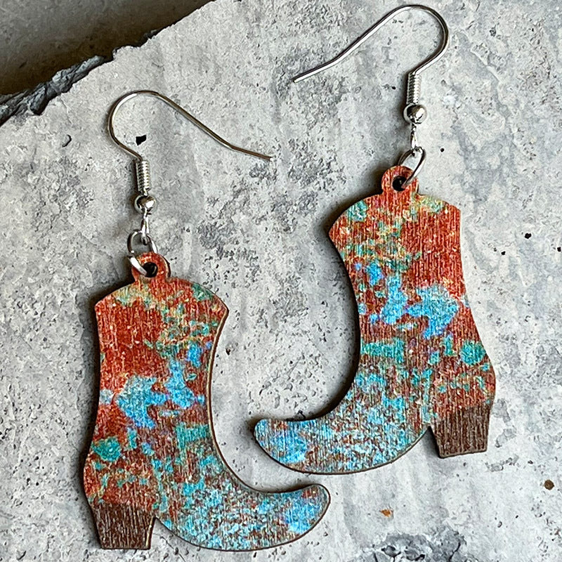 Boots Shape Wooden Dangle Earrings BLUE ZONE PLANET