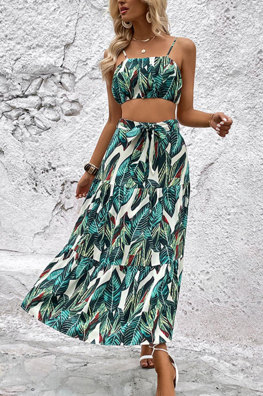 Botanical Print Cami and Tiered Skirt Set BLUE ZONE PLANET