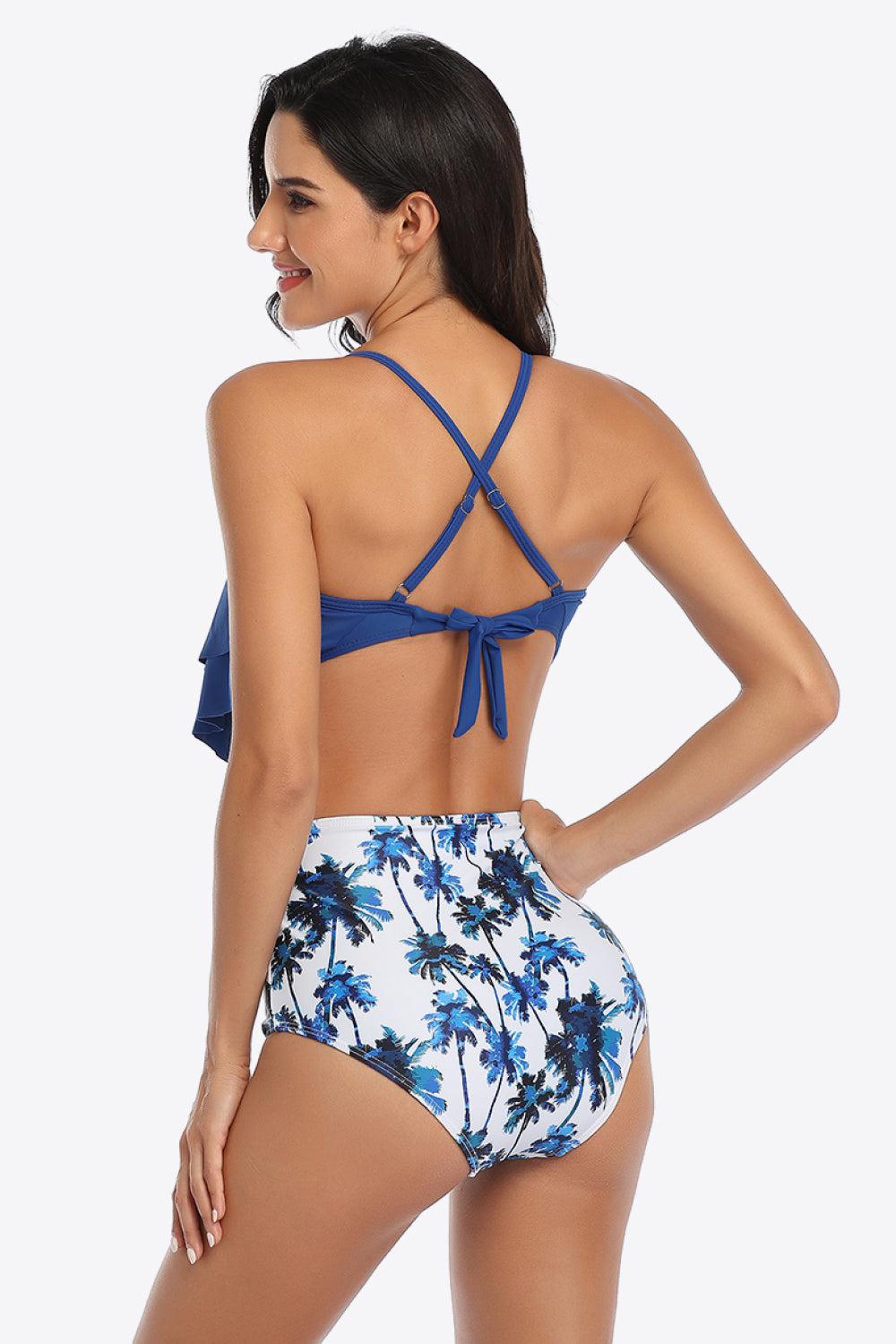 Botanical Print Ruffled Two-Piece Swimsuit BLUE ZONE PLANET