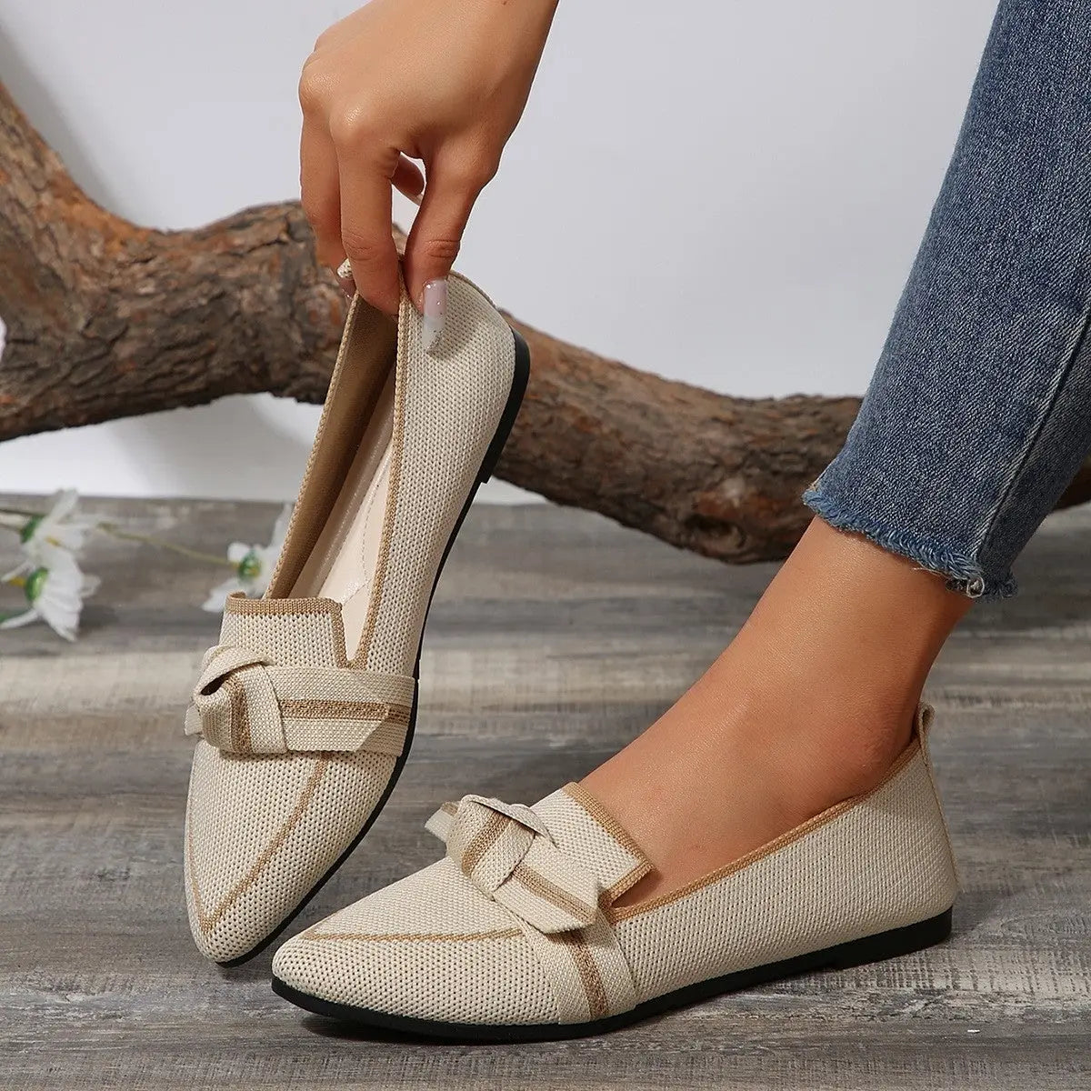 Bow Contrast Trim Point Toe Sneakers Trendsi