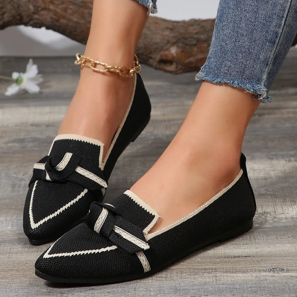 Bow Contrast Trim Point Toe Sneakers Trendsi