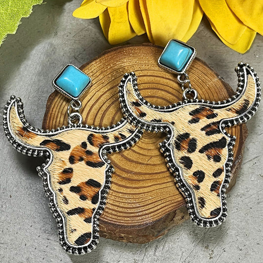 Bull Shape Turquoise Dangle Earrings BLUE ZONE PLANET
