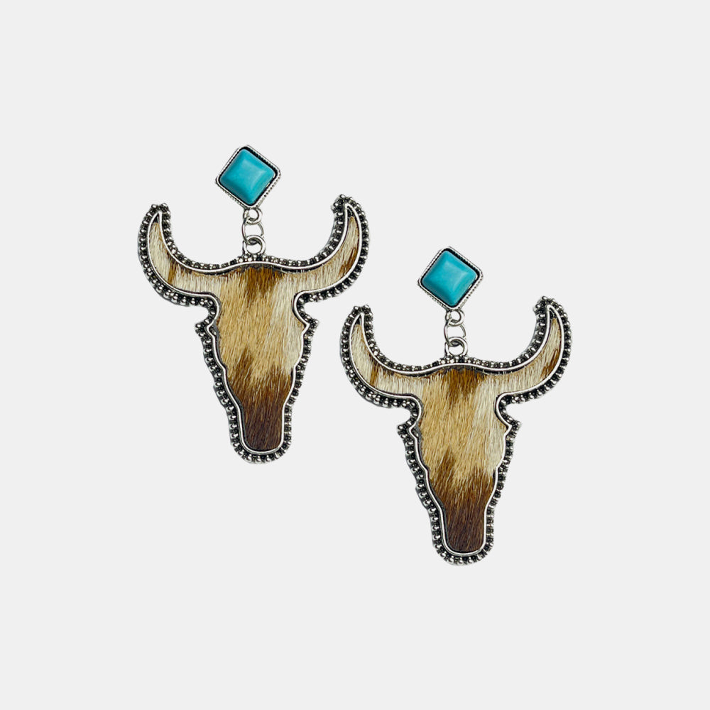 Bull Shape Turquoise Dangle Earrings BLUE ZONE PLANET
