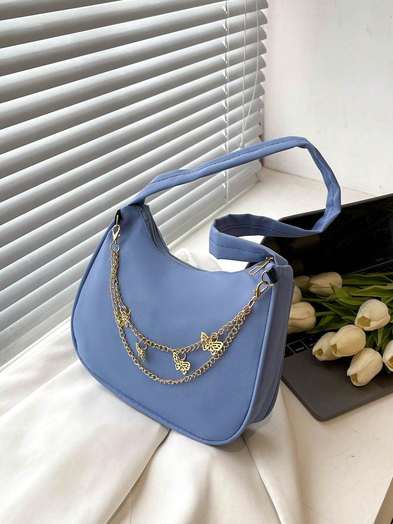 Butterfly Charm Polyester Shoulder Bag BLUE ZONE PLANET