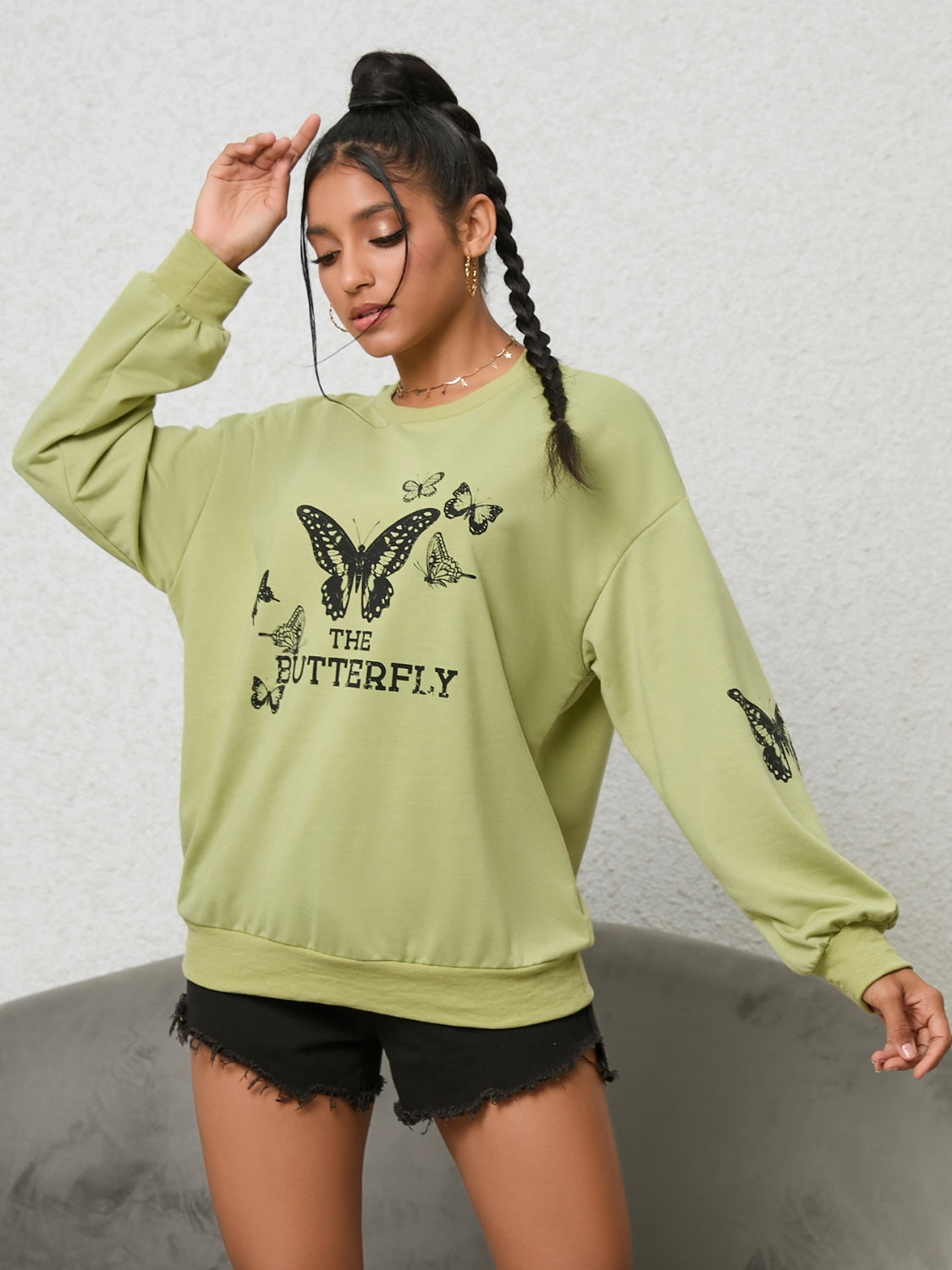 Butterfly Graphic Drop Shoulder Sweatshirt BLUE ZONE PLANET