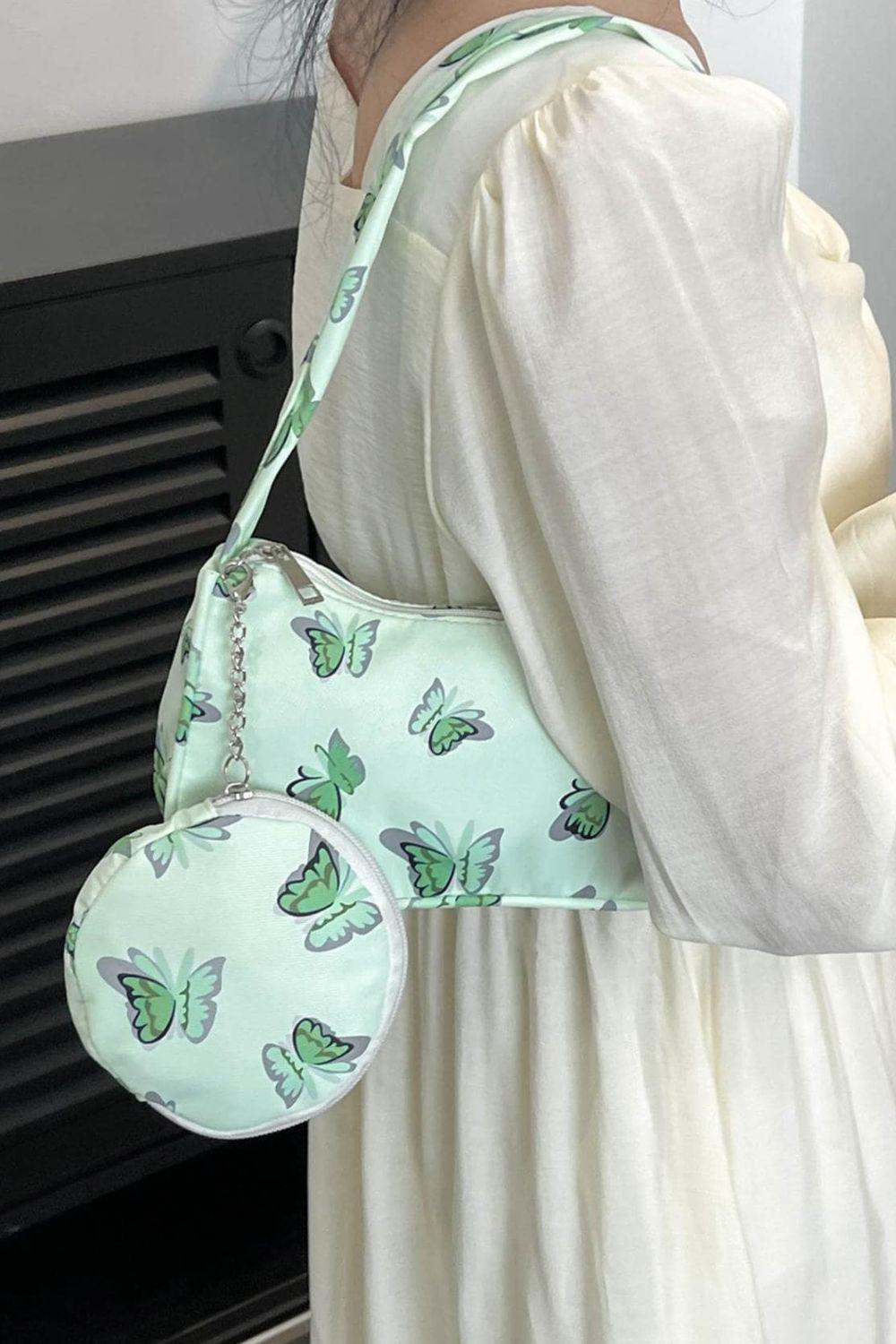 Butterfly Print Shoulder Bag with Purse BLUE ZONE PLANET