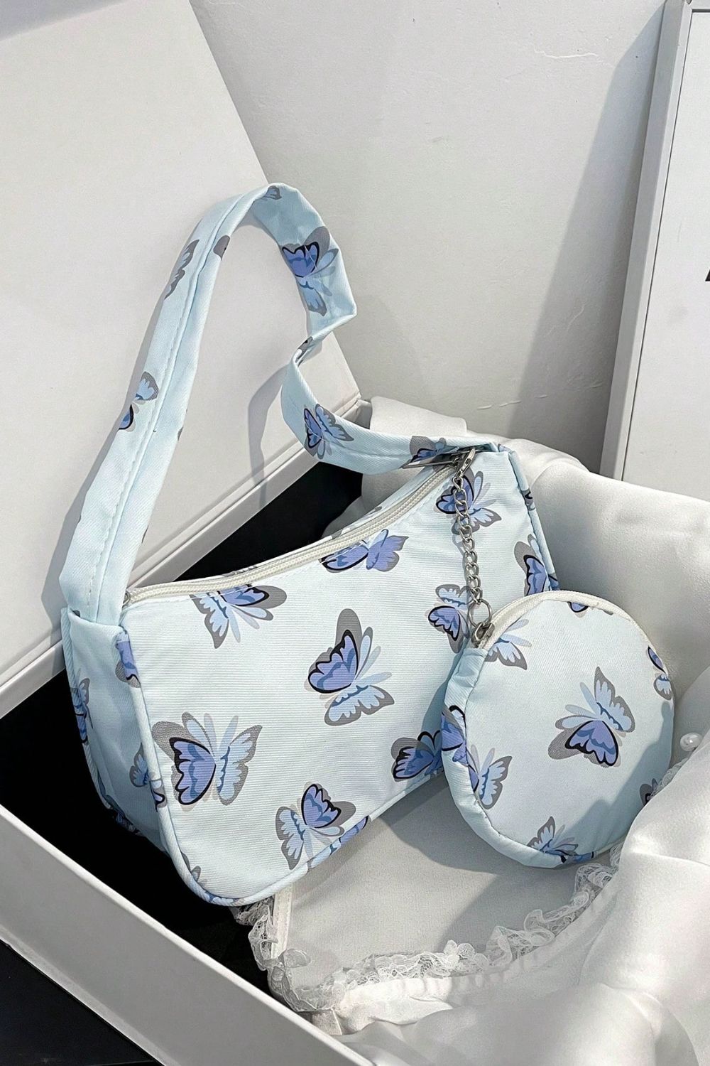 Butterfly Print Shoulder Bag with Purse BLUE ZONE PLANET