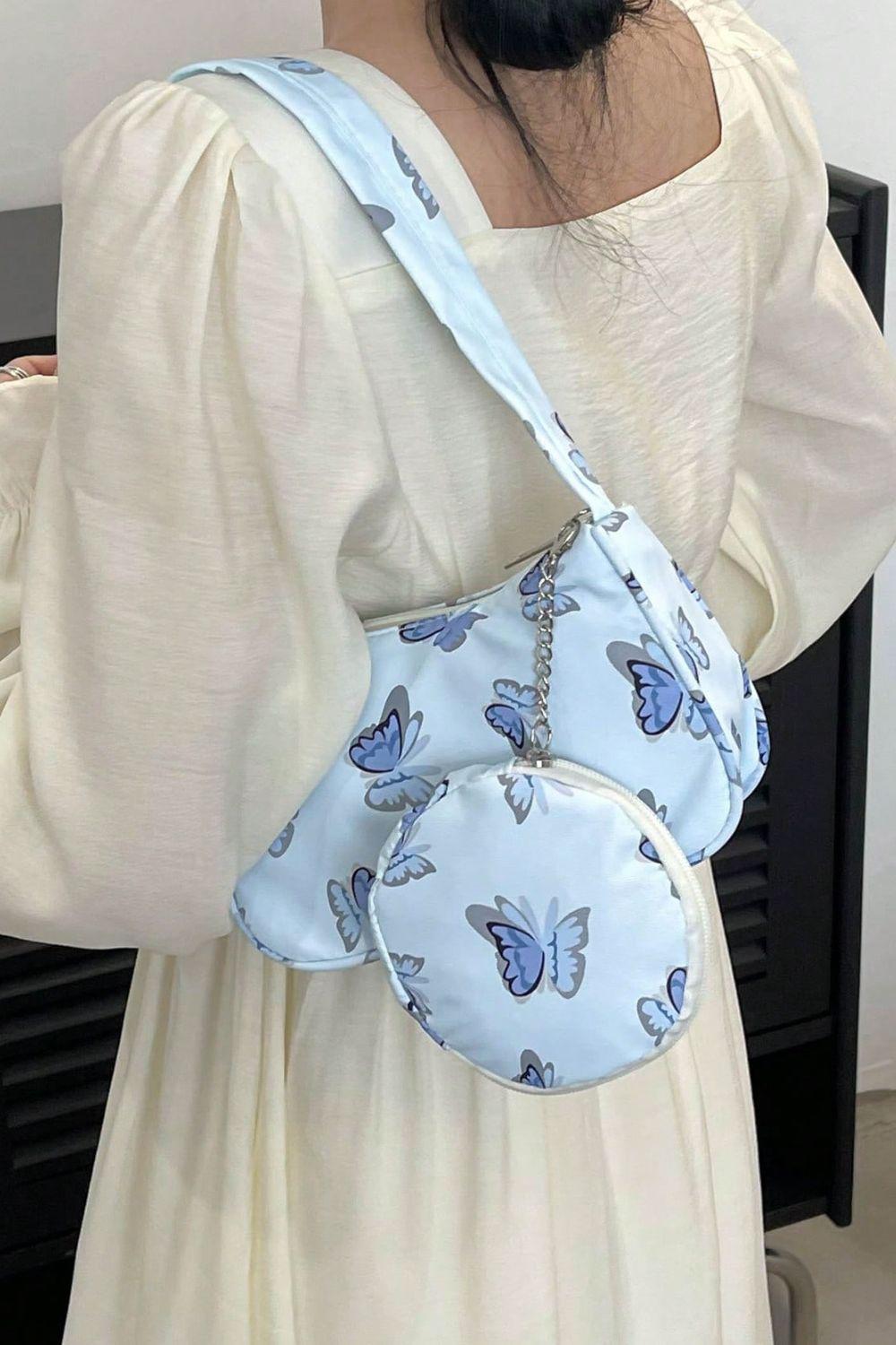 Butterfly Print Shoulder Bag with Purse BLUE ZONE PLANET