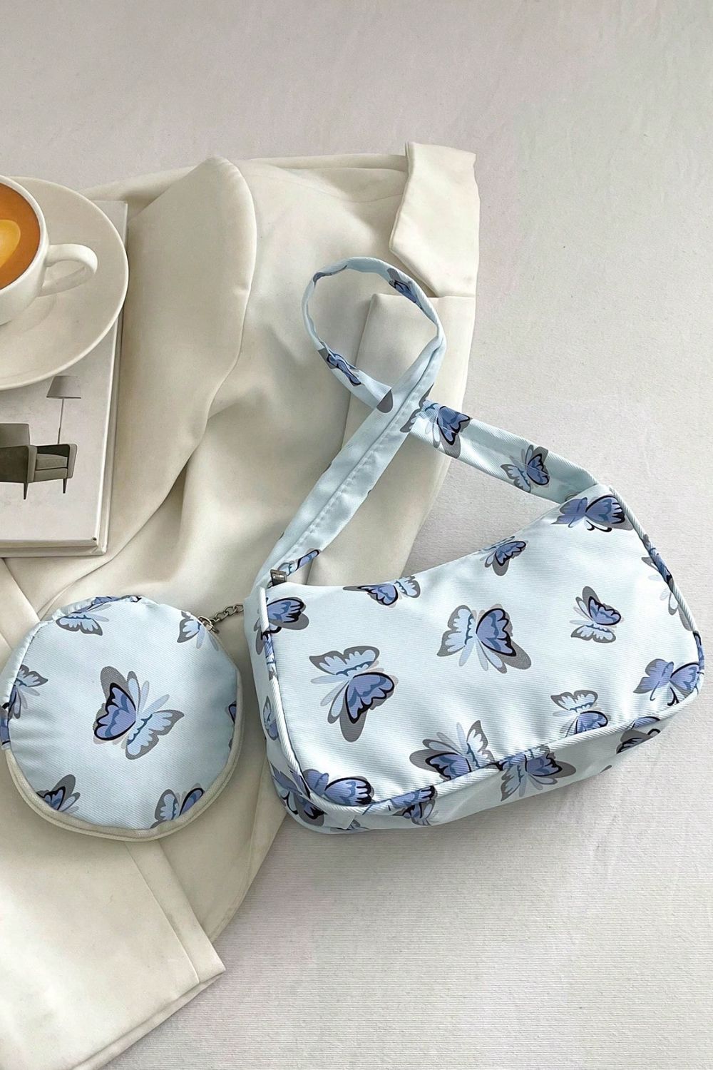 Butterfly Print Shoulder Bag with Purse BLUE ZONE PLANET