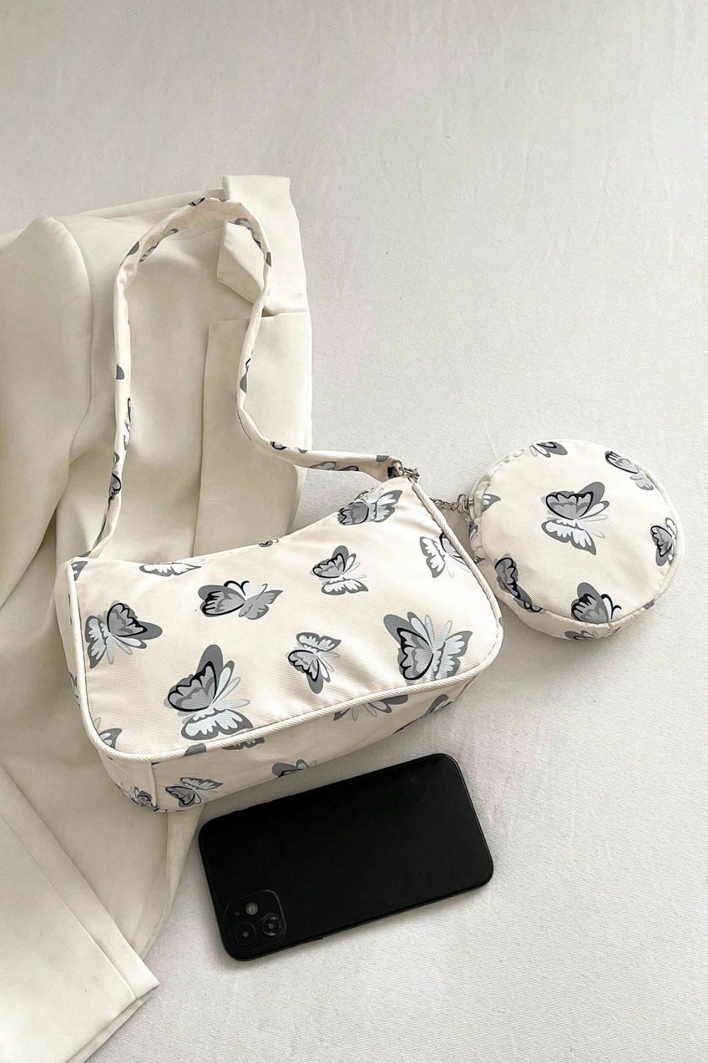 Butterfly Print Shoulder Bag with Purse BLUE ZONE PLANET