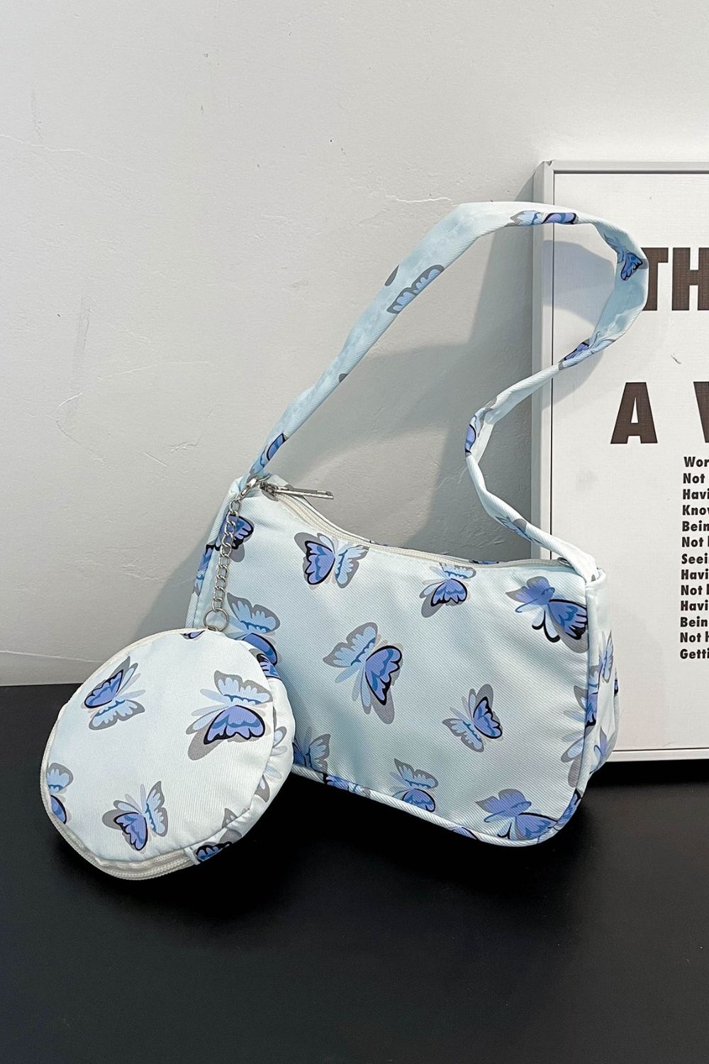 Butterfly Print Shoulder Bag with Purse BLUE ZONE PLANET