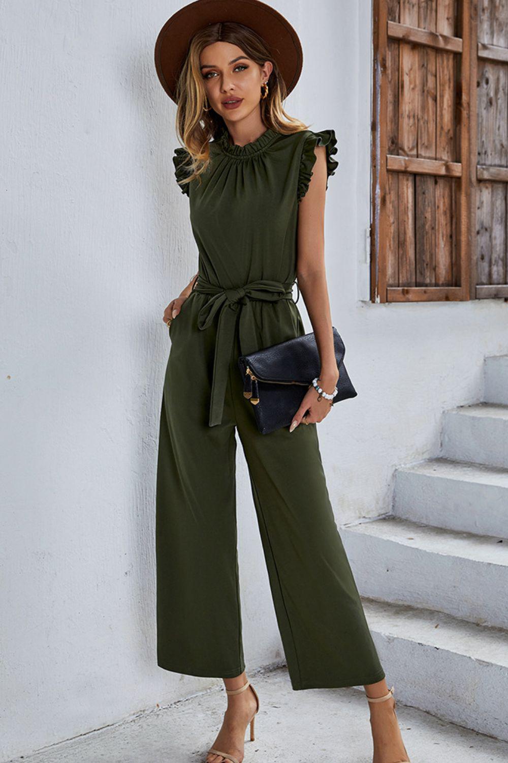 Butterfly Sleeve Tie Waist Jumpsuit BLUE ZONE PLANET