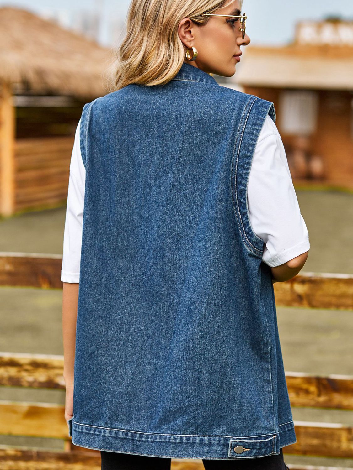 Button Down Denim Vest BLUE ZONE PLANET