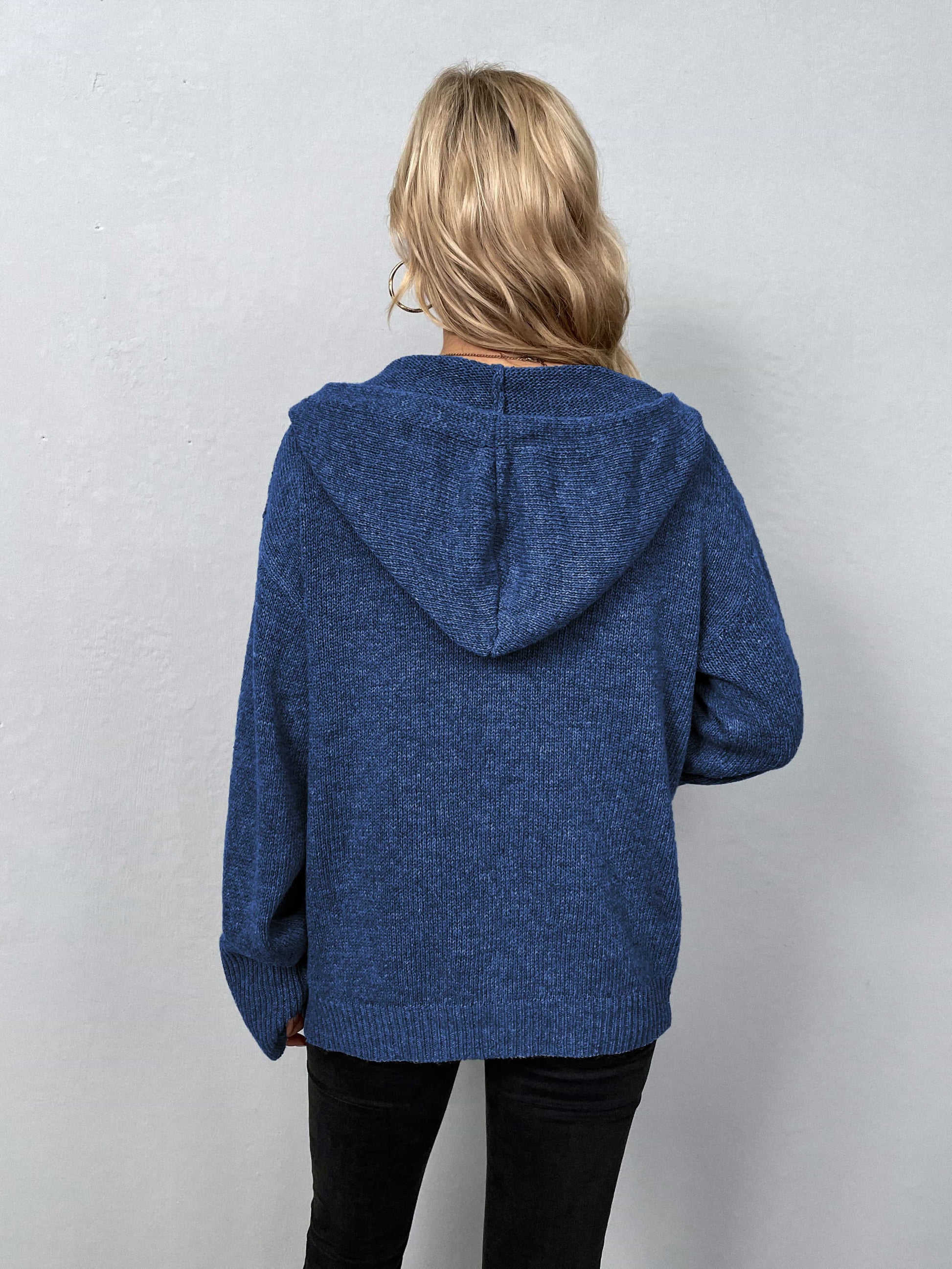 Button-Down Long Sleeve Hooded Sweater BLUE ZONE PLANET