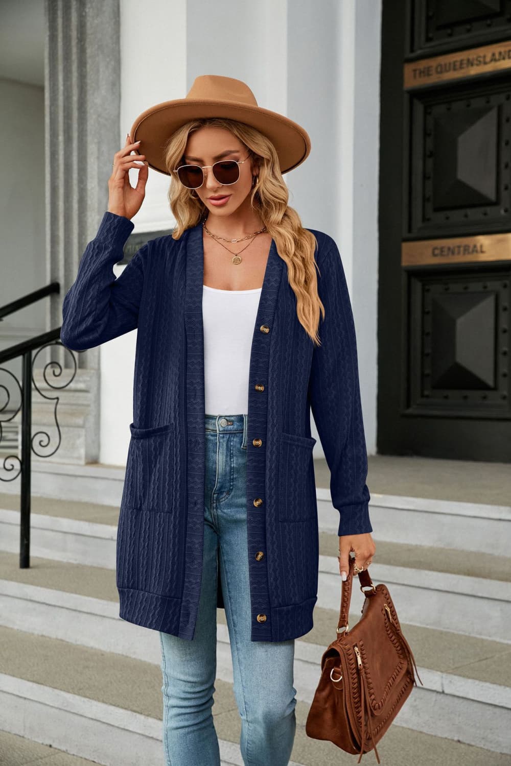 Button Down Longline Cardigan with Pockets BLUE ZONE PLANET
