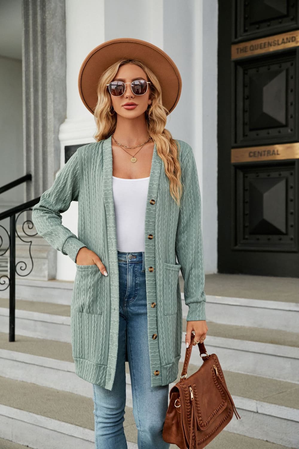 Button Down Longline Cardigan with Pockets BLUE ZONE PLANET