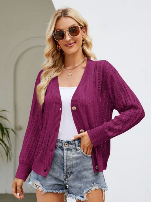 Button Down Ribbed Trim Cardigan BLUE ZONE PLANET