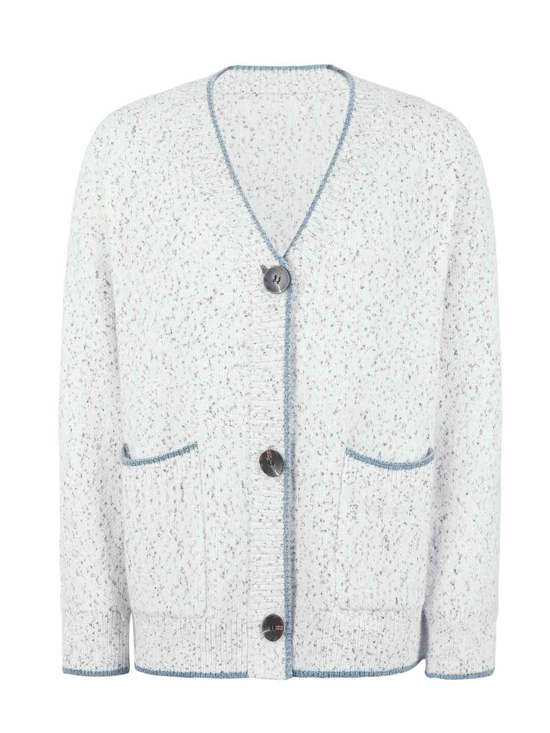 Button Down V-Neck Cardigan with Pockets BLUE ZONE PLANET