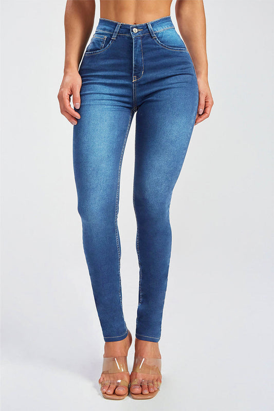 Button Fly Skinny Jeans BLUE ZONE PLANET