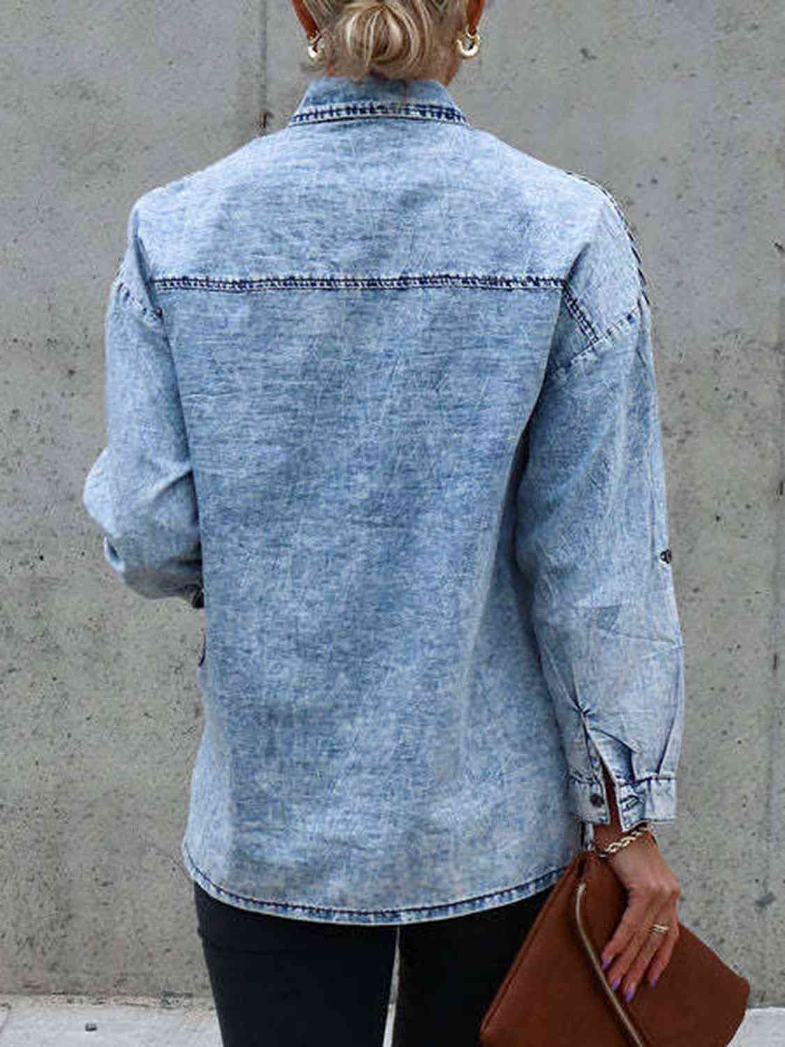 Button Front Collared Denim Jacket BLUE ZONE PLANET