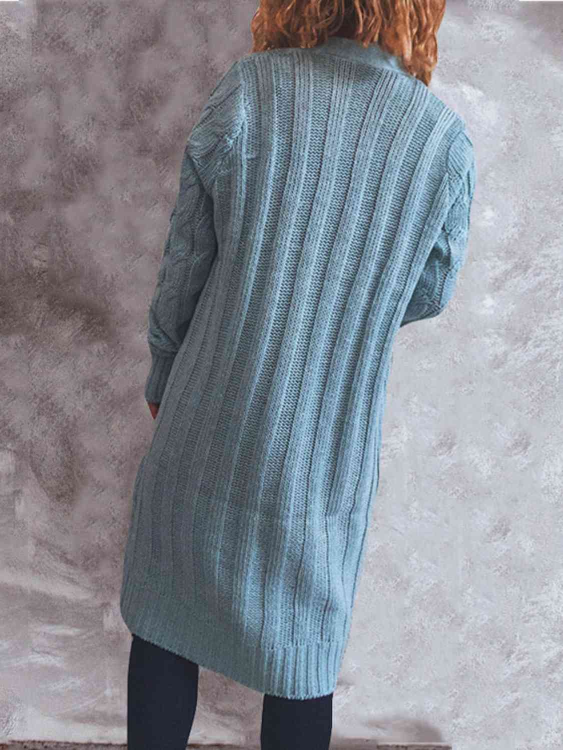 Button Up Cable-Knit Cardigan with Pockets BLUE ZONE PLANET