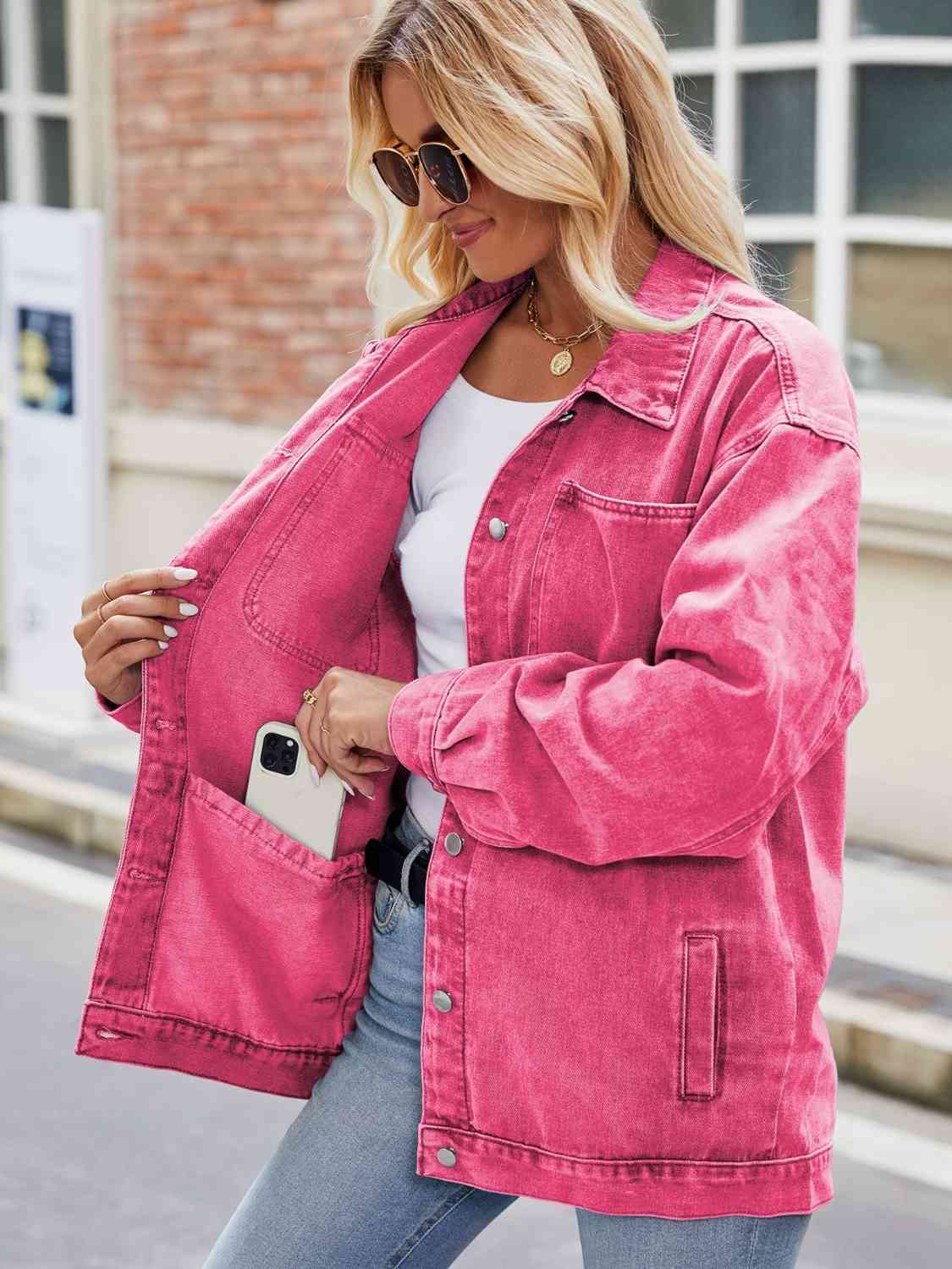 Button Up Denim Jacket with Pockets BLUE ZONE PLANET