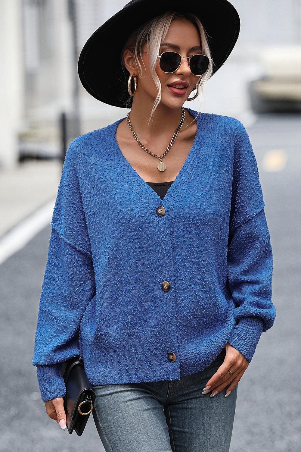 Button-Up Dropped Shoulder Cardigan BLUE ZONE PLANET