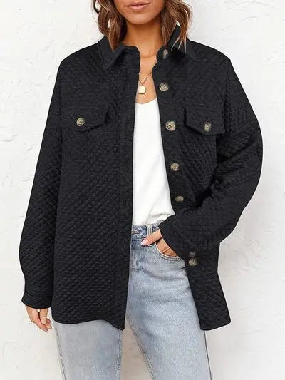 Button Up Dropped Shoulder Jacket Trendsi