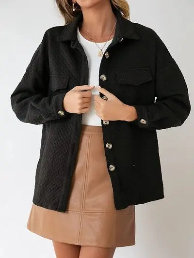 Button Up Dropped Shoulder Jacket Trendsi