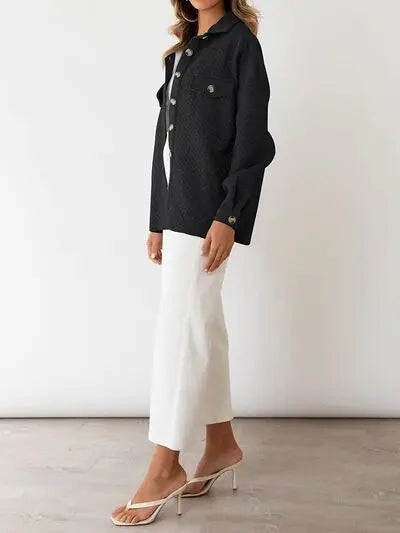 Button Up Dropped Shoulder Jacket Trendsi