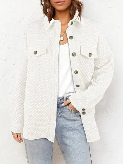 Button Up Dropped Shoulder Jacket Trendsi