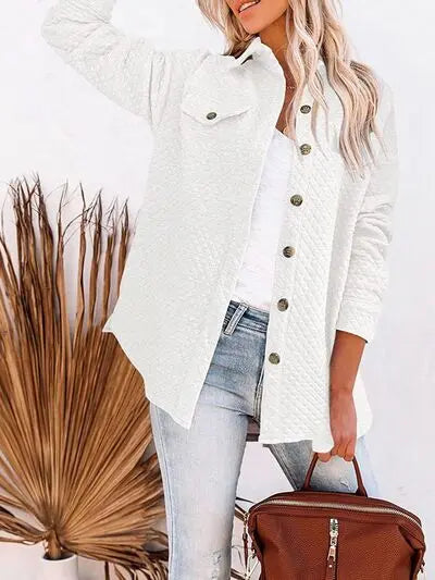 Button Up Dropped Shoulder Jacket Trendsi