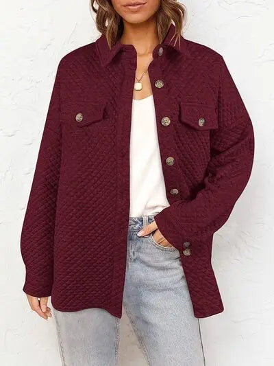 Button Up Dropped Shoulder Jacket Trendsi