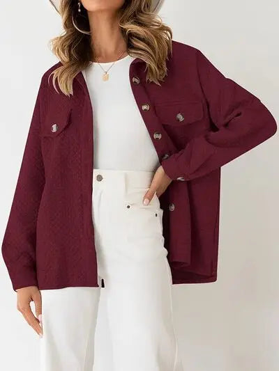 Button Up Dropped Shoulder Jacket Trendsi