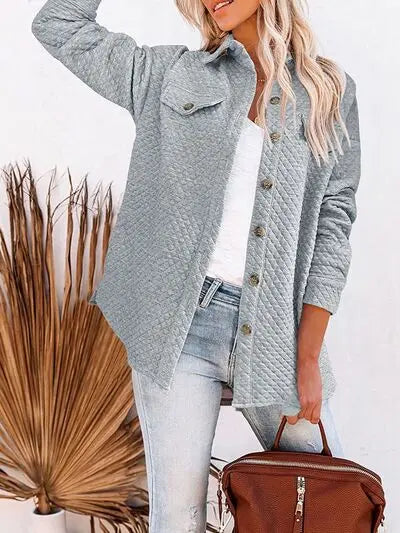 Button Up Dropped Shoulder Jacket Trendsi