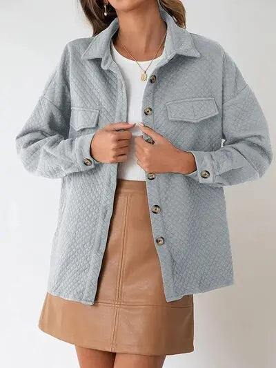 Button Up Dropped Shoulder Jacket Trendsi