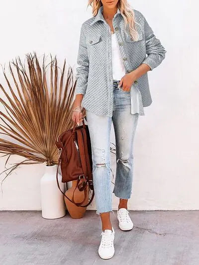 Button Up Dropped Shoulder Jacket Trendsi