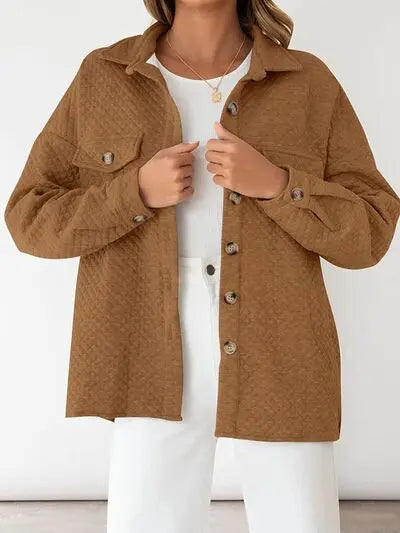 Button Up Dropped Shoulder Jacket Trendsi