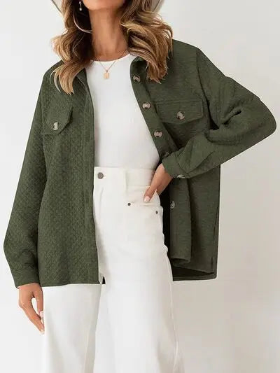 Button Up Dropped Shoulder Jacket Trendsi